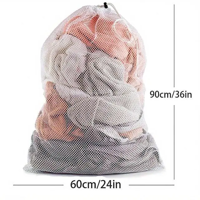 Alt view image 2 of 7 - Premium Laundry Bags 2-Pack, Large Mesh Wash Bags-Breathable Mesh, Reinforced Drawstring & Handle. For Dorm, Travel, Camping, RV. Machine Washable, Easy Hanging for Delicates.