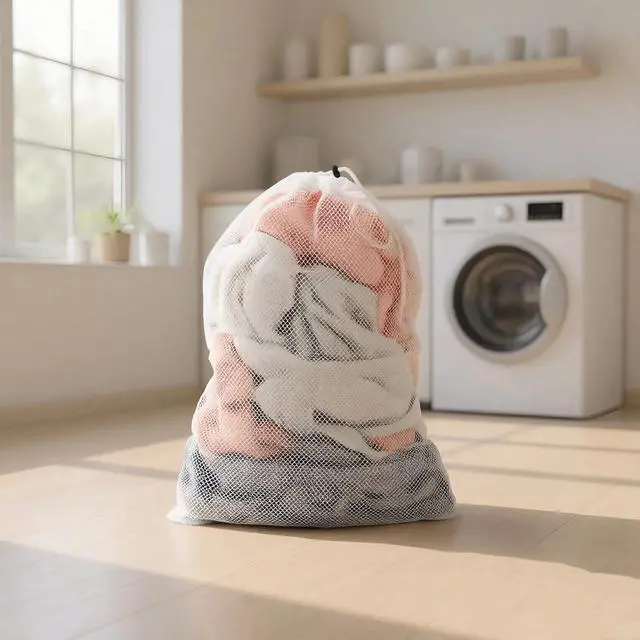 Alt view image 3 of 7 - Premium Laundry Bags 2-Pack, Large Mesh Wash Bags-Breathable Mesh, Reinforced Drawstring & Handle. For Dorm, Travel, Camping, RV. Machine Washable, Easy Hanging for Delicates.
