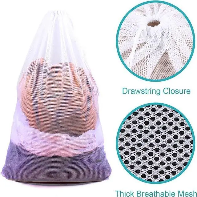 Alt view image 5 of 7 - Premium Laundry Bags 2-Pack, Large Mesh Wash Bags-Breathable Mesh, Reinforced Drawstring & Handle. For Dorm, Travel, Camping, RV. Machine Washable, Easy Hanging for Delicates.