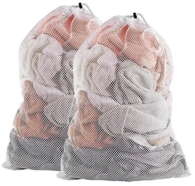 Alt view image 7 of 7 - Premium Laundry Bags 2-Pack, Large Mesh Wash Bags-Breathable Mesh, Reinforced Drawstring & Handle. For Dorm, Travel, Camping, RV. Machine Washable, Easy Hanging for Delicates.