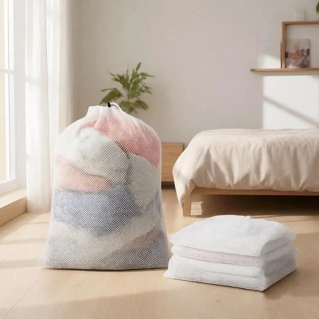 Alt view image 4 of 7 - Premium Laundry Bags 2-Pack, Large Mesh Wash Bags-Breathable Mesh, Reinforced Drawstring & Handle. For Dorm, Travel, Camping, RV. Machine Washable, Easy Hanging for Delicates.