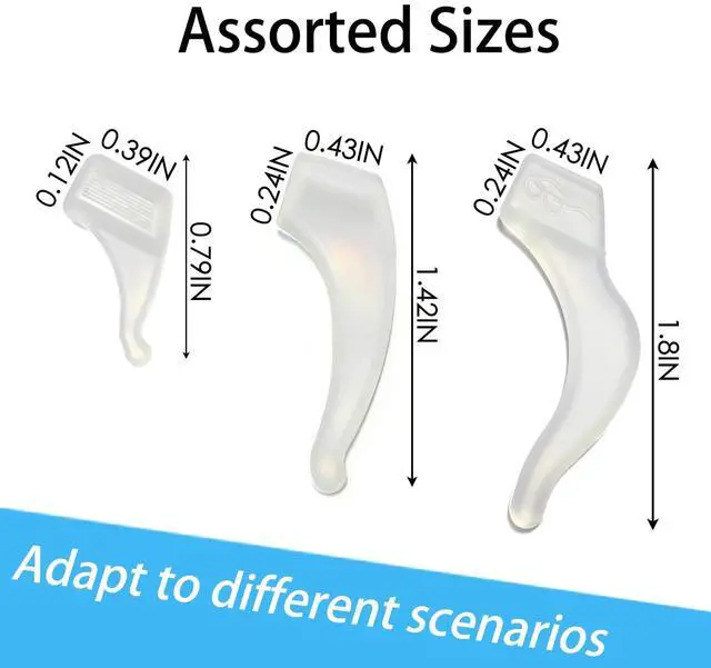 Alt view image 2 of 6 - 6 Pairs 3 Different Sizes Silicone Eyeglass Ear Grips - Anti-Slip Holder Hooks for Sports, Sunglasses & Reading Glasses - Comfortable Sleeve Retainers