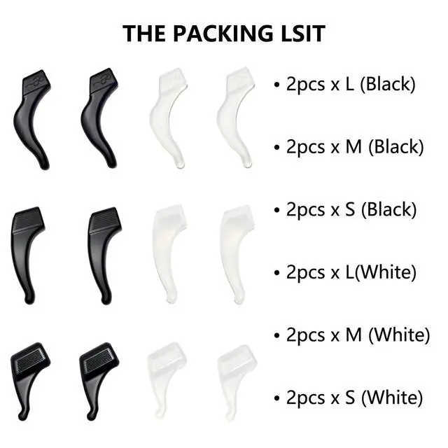 Alt view image 3 of 6 - 6 Pairs 3 Different Sizes Silicone Eyeglass Ear Grips - Anti-Slip Holder Hooks for Sports, Sunglasses & Reading Glasses - Comfortable Sleeve Retainers