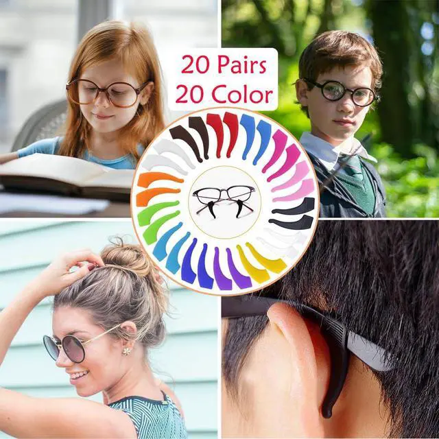 Alt view image 2 of 6 - 20 Pairs Multicolored Anti-slip Eyeglass Ear Grips Hook, Kids and Adults Sport Eyeglass Strap Holder, Eyewear Retainer with Box, Silicone Anti Slip Holder for Glasses for Eyeglass Temple Tip