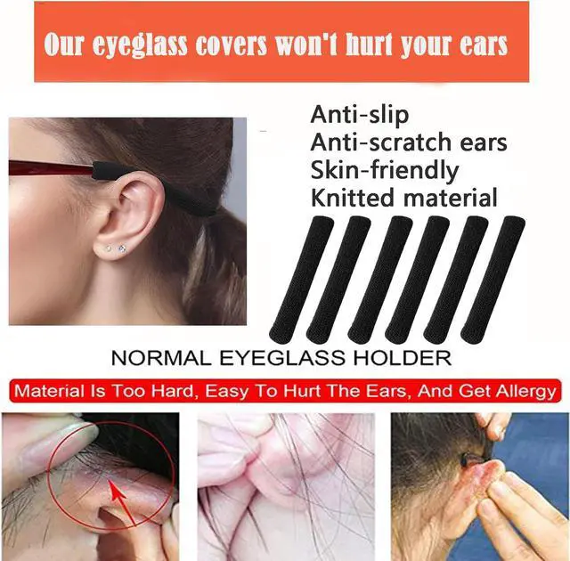 Alt view image 2 of 6 - Soft Knitting Cotton Fabric Glasses Ear Cushion, Upgrade Anti-Slip Elastic Comfort Eyeglass Ear Cushions Grips, Eyeglasses Temple Tips Sleeve Retainer for Glasses Sunglasses Eyewear Accessories