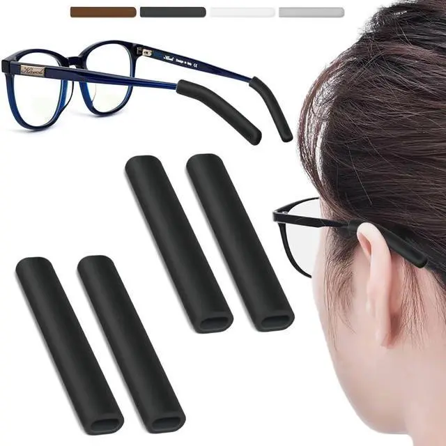 Main image of Silicone Glasses Ear Cushion, Anti-Slip Eyeglasses Temple Tip, 2Pairs Black | Soft Rubber Eyeglasses Ear Pads for Pain Relief, Non-Slip Ear Grips, Eye Glasses Ear Grippers for Sports & Daily Reading