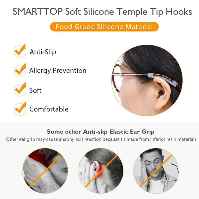 Alt view image 2 of 6 - Silicone Eyeglasses Temple Tips Sleeve Retainer, Anti-Slip Elastic Glasses Ear Grip Comfort Eyeglasses Retainers Behind The Ears for Reading Glasses Sunglasses