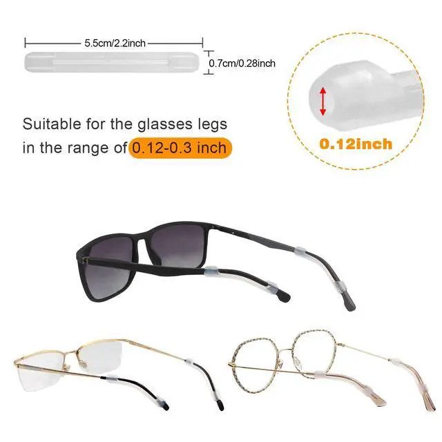 Alt view image 3 of 6 - Silicone Eyeglasses Temple Tips Sleeve Retainer, Anti-Slip Elastic Glasses Ear Grip Comfort Eyeglasses Retainers Behind The Ears for Reading Glasses Sunglasses