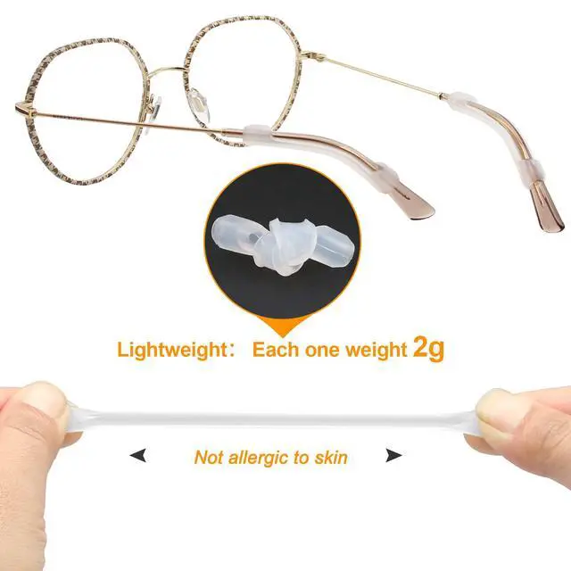 Alt view image 5 of 6 - Silicone Eyeglasses Temple Tips Sleeve Retainer, Anti-Slip Elastic Glasses Ear Grip Comfort Eyeglasses Retainers Behind The Ears for Reading Glasses Sunglasses