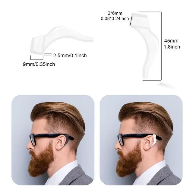 Alt view image 2 of 7 - 20 Pairs Eye Glasses Ear Grippers, Anti-Slip Glass Ear Hook Comfort Silicone Eyeglasses Ear Cushion for Behind the Ear for Glasses Sunglasses Reading Glasses Retainers for Kids Adults(Black +Clear)