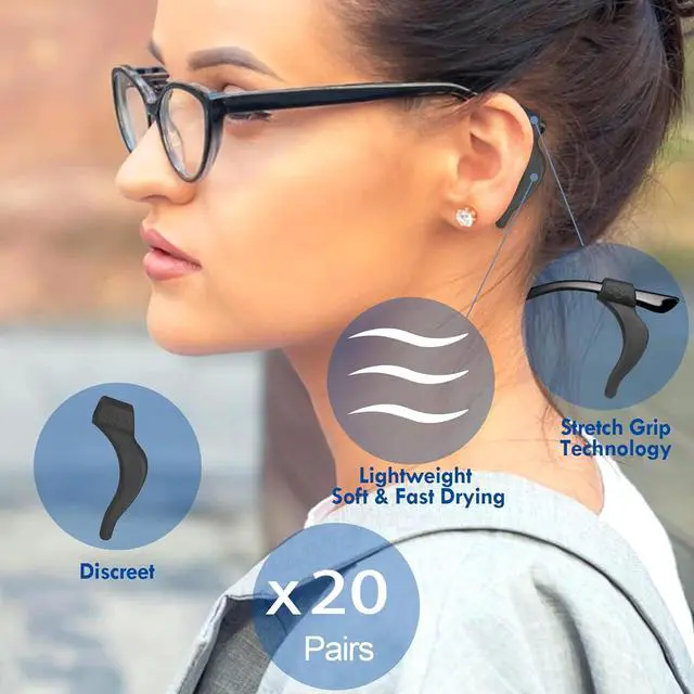 Alt view image 5 of 7 - 20 Pairs Eye Glasses Ear Grippers, Anti-Slip Glass Ear Hook Comfort Silicone Eyeglasses Ear Cushion for Behind the Ear for Glasses Sunglasses Reading Glasses Retainers for Kids Adults(Black +Clear)