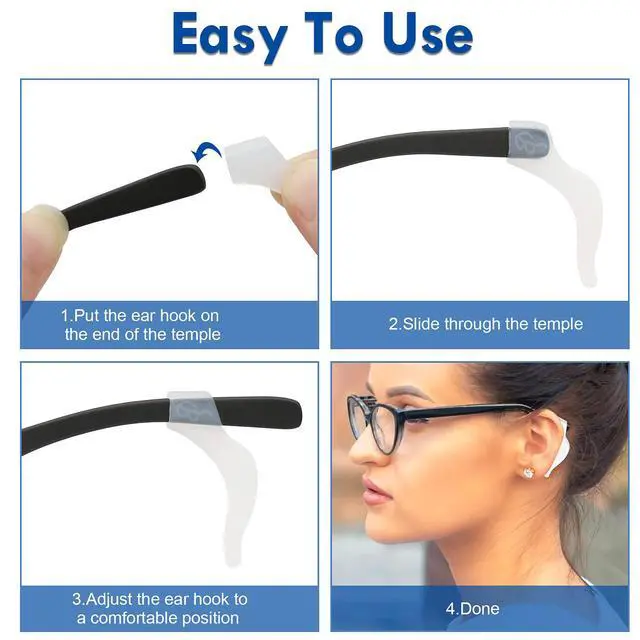Alt view image 6 of 7 - 20 Pairs Eye Glasses Ear Grippers, Anti-Slip Glass Ear Hook Comfort Silicone Eyeglasses Ear Cushion for Behind the Ear for Glasses Sunglasses Reading Glasses Retainers for Kids Adults(Black +Clear)