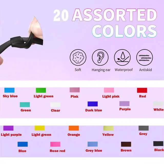 Alt view image 3 of 7 - Glasses Ear Grips, 20 Colors Eyeglass Anti-Slip, Comfortable Silicone Elastic Eyeglasses Temple Tips Sleeve Retainer, Prevent Eyewear Sunglasses Spectacles Glasses Slipping (Mix, M)