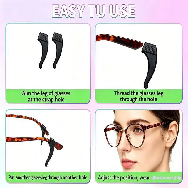 Alt view image 4 of 7 - Glasses Ear Grips, 20 Colors Eyeglass Anti-Slip, Comfortable Silicone Elastic Eyeglasses Temple Tips Sleeve Retainer, Prevent Eyewear Sunglasses Spectacles Glasses Slipping (Mix, M)