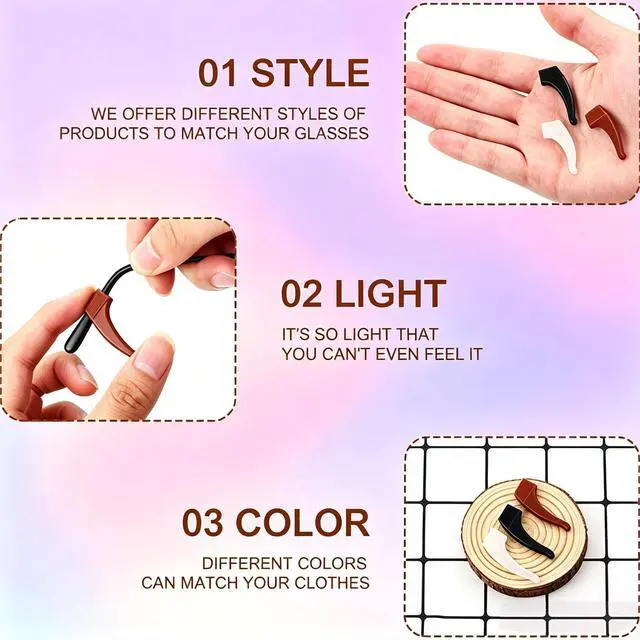 Alt view image 6 of 7 - Glasses Ear Grips, 20 Colors Eyeglass Anti-Slip, Comfortable Silicone Elastic Eyeglasses Temple Tips Sleeve Retainer, Prevent Eyewear Sunglasses Spectacles Glasses Slipping (Mix, M)