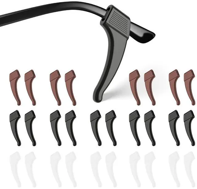 Main image of 20 Pairs Anti-Slip Eyeglass Ear Grips Hook, Comfortable Silicone Elastic Eyeglasses Temple Tips Sleeve Retainer-For Eyeglasses Sunglasses Spectacles Glasses(Black+Clear+Brown)