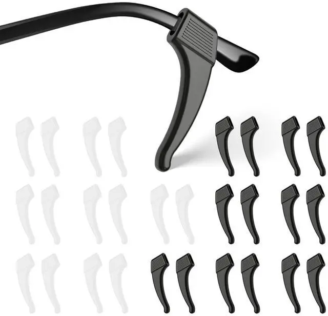 Main image of 20 Pairs Anti-Slip Eyeglass Ear Grips Hook, Comfortable Silicone Elastic Eyeglasses Temple Tips Sleeve Holder-For Eyeglasses Sunglasses Spectacles Glasses Reading (10 Black&10 Clear)