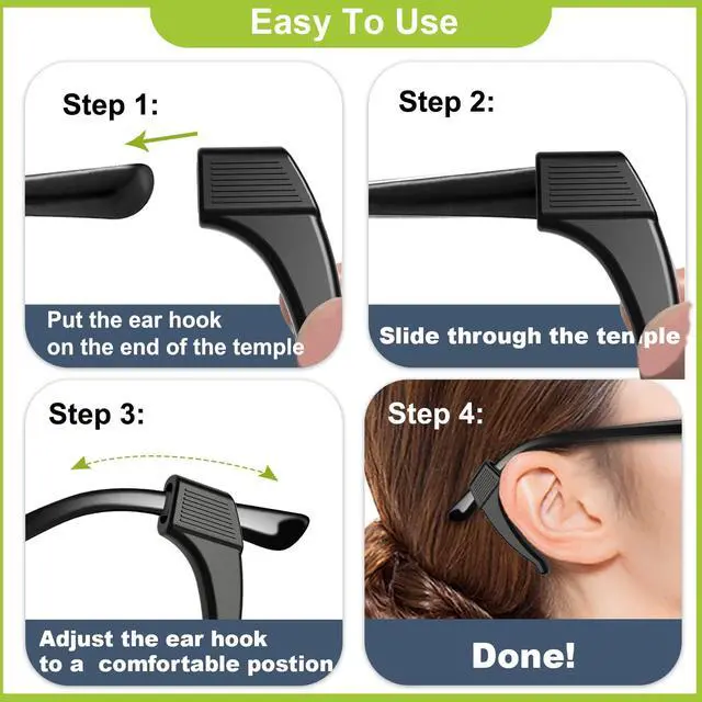 Alt view image 3 of 7 - 20 Pairs Anti-Slip Eyeglass Ear Grips Hook, Comfortable Silicone Elastic Eyeglasses Temple Tips Sleeve Holder-For Eyeglasses Sunglasses Spectacles Glasses Reading (10 Black&10 Clear)