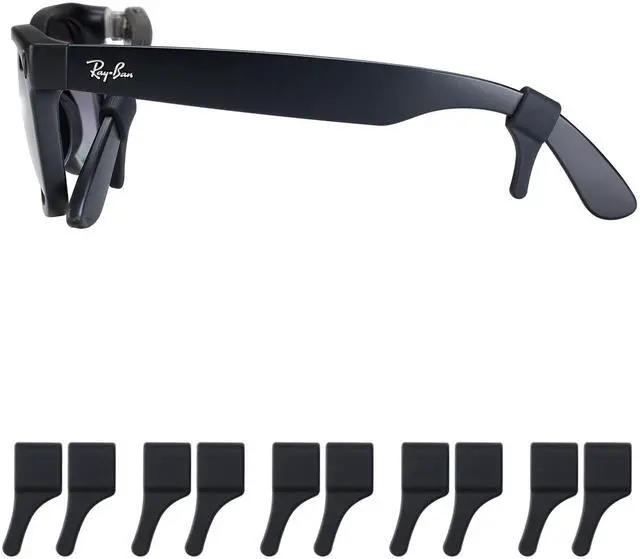 Main image of Glasses Grips for RayBan Meta,Thick Temple Arms- Anti-Slip Silicone Eye Glasses Ear Grippers, Eyeglasses Ear Cushions, Sunglass Accessories, Holders, Hooks, Sleeve Retainer- 5 Pairs (Black)