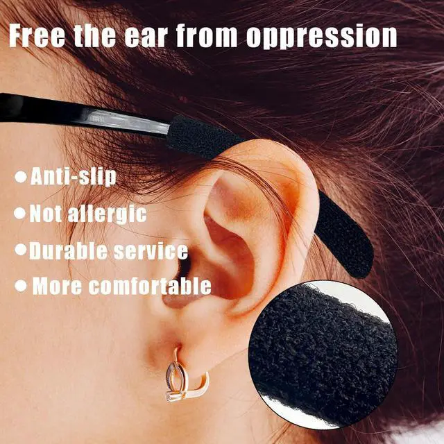 Alt view image 2 of 7 - 2 Pcs Soft Cotton Glasses Ear Cushion, Anti-Slip Elastic Eyeglass Ear Cushions, Eyeglasses Temple Tips Sleeve Retainer, Soft Knitting Eyeglass Ear Grips, Glasses Comfort Ear Pads