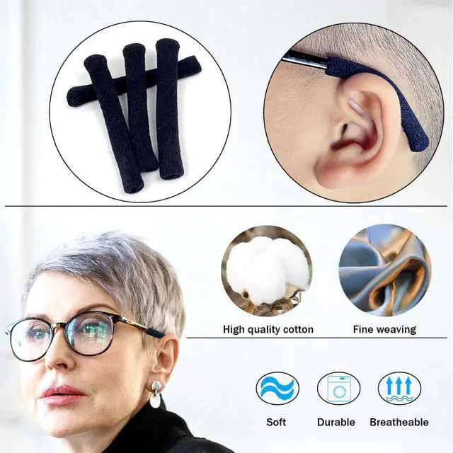Alt view image 5 of 7 - 2 Pcs Soft Cotton Glasses Ear Cushion, Anti-Slip Elastic Eyeglass Ear Cushions, Eyeglasses Temple Tips Sleeve Retainer, Soft Knitting Eyeglass Ear Grips, Glasses Comfort Ear Pads