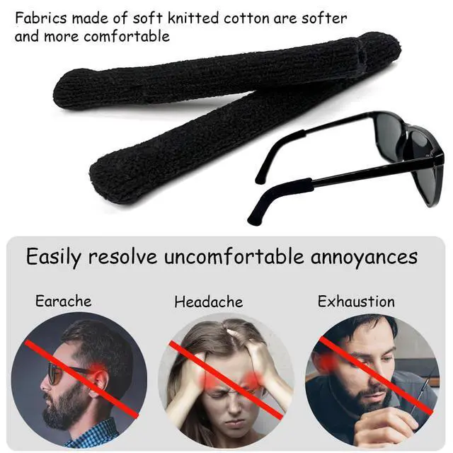 Alt view image 6 of 7 - 2 Pcs Soft Cotton Glasses Ear Cushion, Anti-Slip Elastic Eyeglass Ear Cushions, Eyeglasses Temple Tips Sleeve Retainer, Soft Knitting Eyeglass Ear Grips, Glasses Comfort Ear Pads