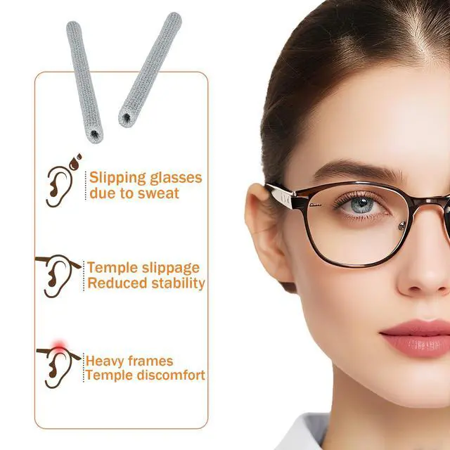 Alt view image 2 of 6 - Sports Eyeglass Ear Grips, Sweat-Wicking Non-Slip 4Pairs_Black | Soft cotton knit, stretch up to 90mm, fits 4-7mm temples. Secure grip for sports & daily, lightweight & breathable