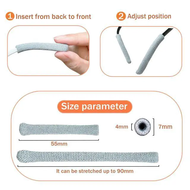 Alt view image 3 of 6 - Sports Eyeglass Ear Grips, Sweat-Wicking Non-Slip 4Pairs_Black | Soft cotton knit, stretch up to 90mm, fits 4-7mm temples. Secure grip for sports & daily, lightweight & breathable