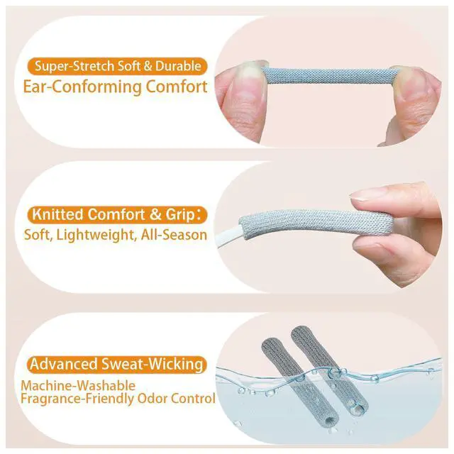 Alt view image 4 of 6 - Sports Eyeglass Ear Grips, Sweat-Wicking Non-Slip 4Pairs_Black | Soft cotton knit, stretch up to 90mm, fits 4-7mm temples. Secure grip for sports & daily, lightweight & breathable