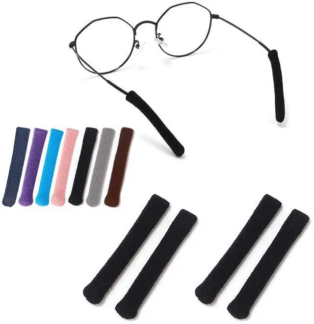 Main image of Upgrade Soft Knitting Cotton Fabric Glasses Ear Cushion, Anti-Slip Elastic Comfort Eyeglasses Temple Tips Sleeve Retainer, Eyeglass Ear Cushions Grips for Glasses Sunglasses Eyewear(2pairs Black)