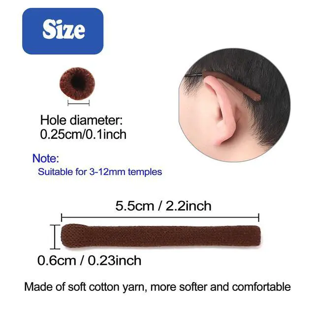 Alt view image 2 of 7 - Upgrade Soft Knitting Cotton Fabric Glasses Ear Cushion, Anti-Slip Elastic Comfort Eyeglasses Temple Tips Sleeve Retainer, Eyeglass Ear Cushions Grips for Glasses Sunglasses Eyewear(2pairs Black)