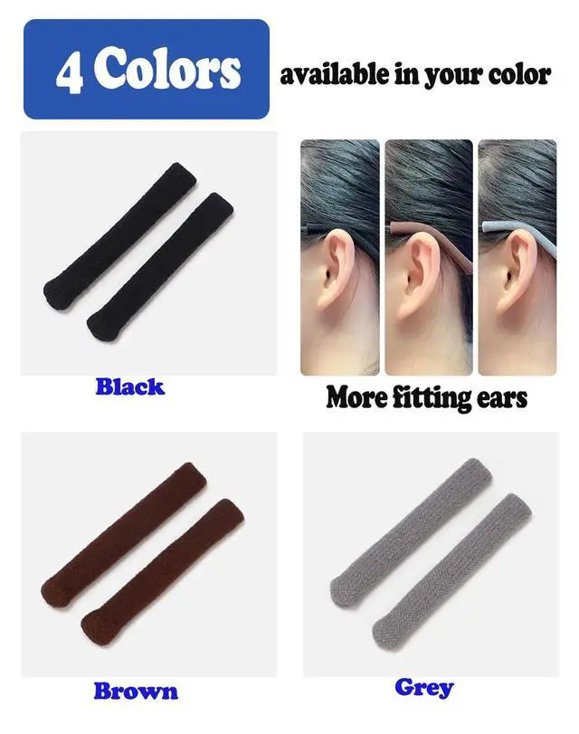 Alt view image 4 of 7 - Upgrade Soft Knitting Cotton Fabric Glasses Ear Cushion, Anti-Slip Elastic Comfort Eyeglasses Temple Tips Sleeve Retainer, Eyeglass Ear Cushions Grips for Glasses Sunglasses Eyewear(2pairs Black)