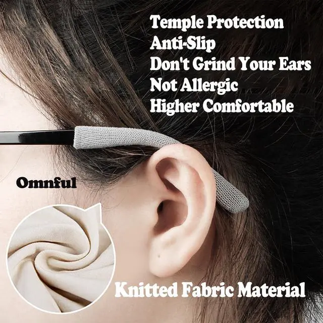 Alt view image 7 of 7 - Upgrade Soft Knitting Cotton Fabric Glasses Ear Cushion, Anti-Slip Elastic Comfort Eyeglasses Temple Tips Sleeve Retainer, Eyeglass Ear Cushions Grips for Glasses Sunglasses Eyewear(2pairs Black)