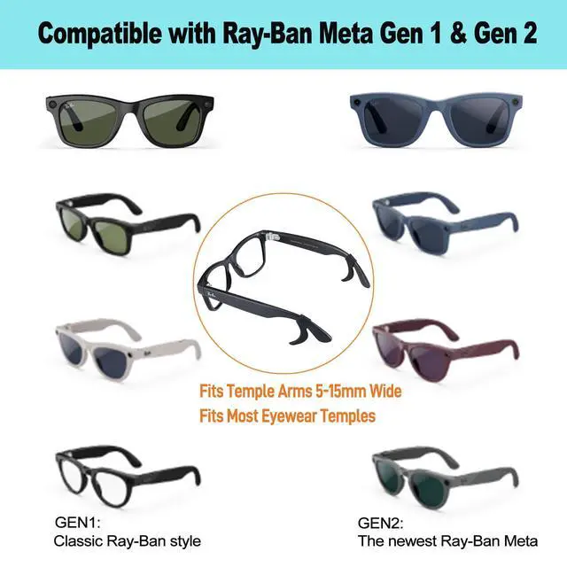 Alt view image 6 of 7 - Glasses Grips for Rayban Meta & Thick Temples - Anti-Slip Silicone Eyeglass Grip, Eye Glasses Ear Grippers, Sleeve Retainer, Sunglass Cushions, Holders, Hooks, Accessories - 10 Pairs Black