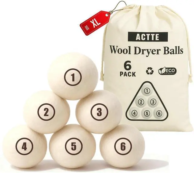 Main image of Wool Dryer Balls Laundry, L(2.3") 6 Pack, Premium Fabric Softener Ball, Reusable, Anti Static, Chemical Free Natural Wool Balls for Dryer, Laundry Dryer Balls 100% New Zealand Wool