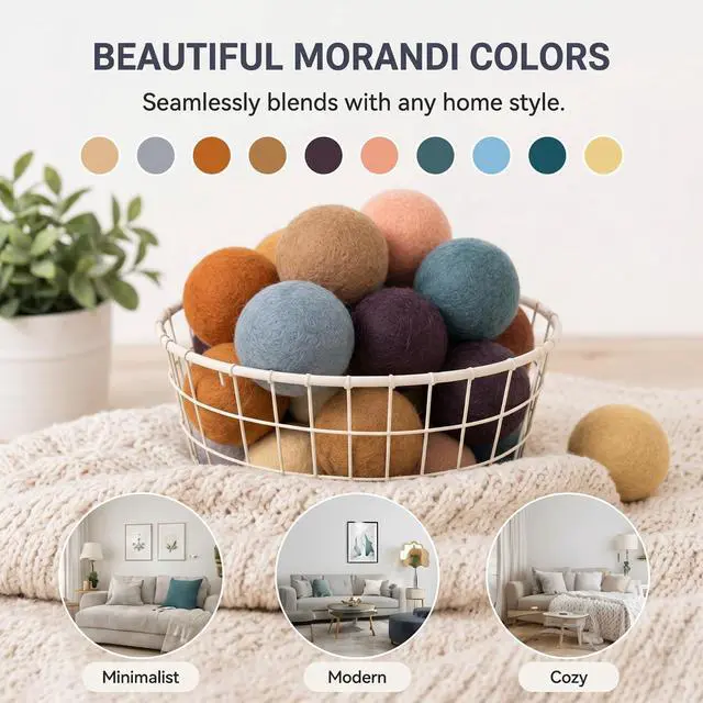Alt view image 3 of 7 - 10 Pcs Wool Dryer Balls Bulk 3 Inch Laundry Reusable Colored Anti Static Wool Balls Natural No Lint Fabric Softener Dryer Sheets Replaces for Reducing Wrinkles Save Drying Time(Morandi)
