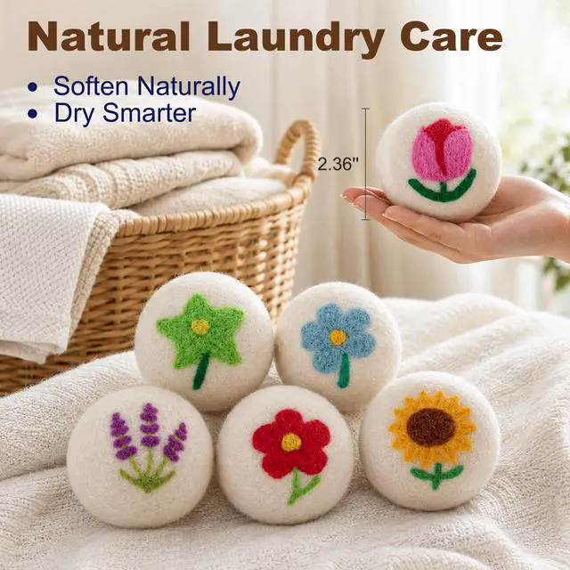 Alt view image 2 of 7 - 6 Pack Wool Dryer Balls, Reusable Natural Fabric Softener Ball for Laundry | Shorten Drying Time, Reduces Wrinkles, Static and Pet Hair