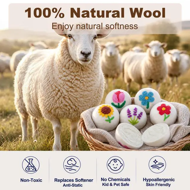 Alt view image 3 of 7 - 6 Pack Wool Dryer Balls, Reusable Natural Fabric Softener Ball for Laundry | Shorten Drying Time, Reduces Wrinkles, Static and Pet Hair