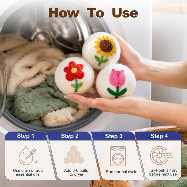 Alt view image 4 of 7 - 6 Pack Wool Dryer Balls, Reusable Natural Fabric Softener Ball for Laundry | Shorten Drying Time, Reduces Wrinkles, Static and Pet Hair