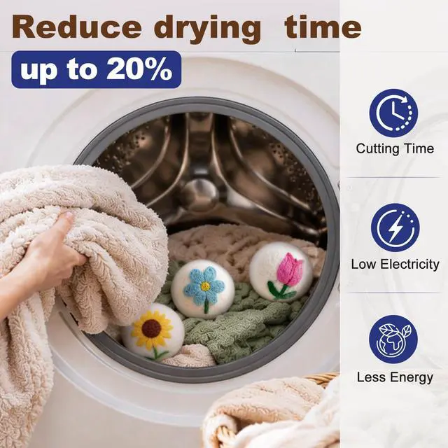 Alt view image 5 of 7 - 6 Pack Wool Dryer Balls, Reusable Natural Fabric Softener Ball for Laundry | Shorten Drying Time, Reduces Wrinkles, Static and Pet Hair
