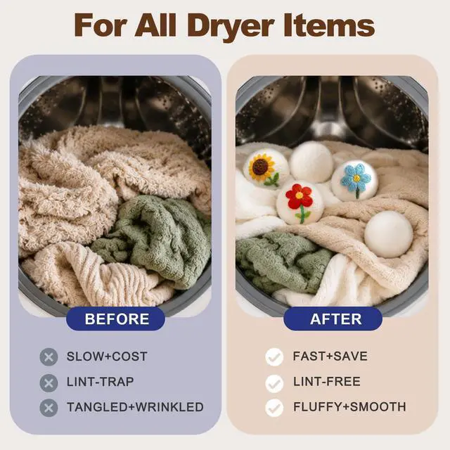 Alt view image 6 of 7 - 6 Pack Wool Dryer Balls, Reusable Natural Fabric Softener Ball for Laundry | Shorten Drying Time, Reduces Wrinkles, Static and Pet Hair