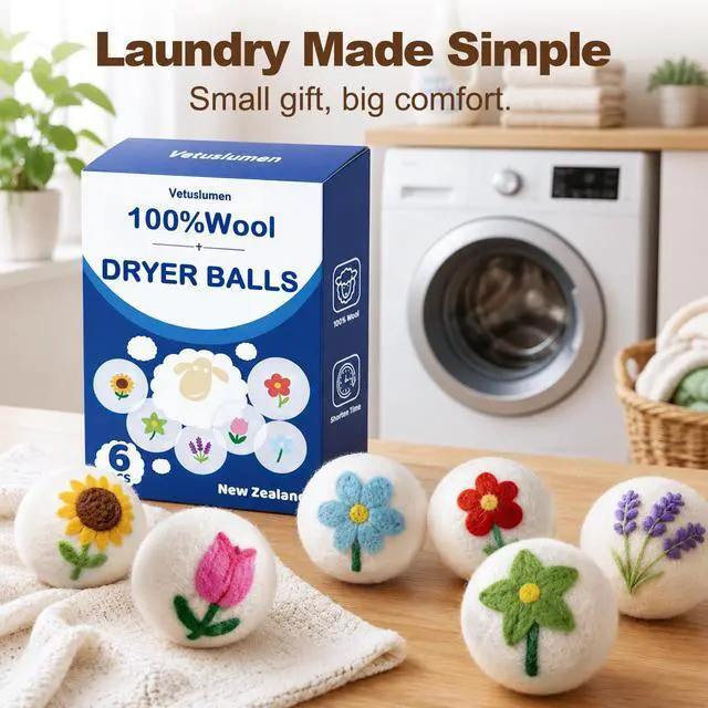 Alt view image 7 of 7 - 6 Pack Wool Dryer Balls, Reusable Natural Fabric Softener Ball for Laundry | Shorten Drying Time, Reduces Wrinkles, Static and Pet Hair