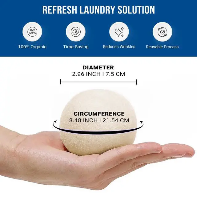 Alt view image 2 of 5 - Quality Wool Dryer Balls - 6 XL Pack - 1000+ Loads - Pure Organic Wool - Reusable Natural Fabric Softener Perfect with Essential Oils, Reduce Clothing Static and Wrinkles