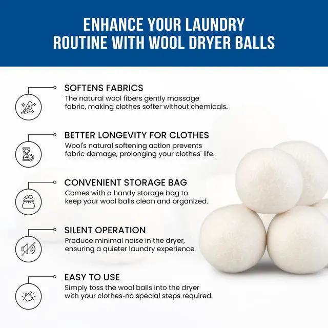Alt view image 4 of 5 - Quality Wool Dryer Balls - 6 XL Pack - 1000+ Loads - Pure Organic Wool - Reusable Natural Fabric Softener Perfect with Essential Oils, Reduce Clothing Static and Wrinkles