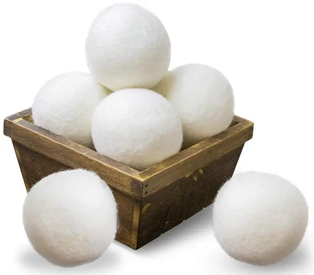 Main image of Wool Dryer Balls XL Size 6 Pack, Natural Fabric Softener 100% Organic Premium New Zealand Wool, Chemical Free and Reduces Wrinkles, 1000+ Loads, Baby Safe, Saving Energy & Time, White 6 Count