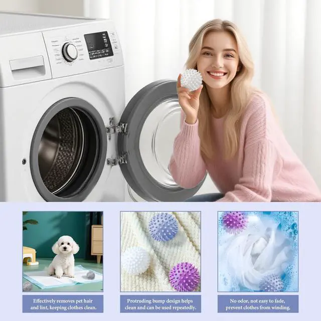 Alt view image 5 of 7 - 6Pcs Small Dryer Balls, 2.36 Inch Reusable Laundry Balls for Washer & Dryer, Fabric Softener Alternative, Anti-Wrinkle & Pet Hair Remover Laundry Essentials