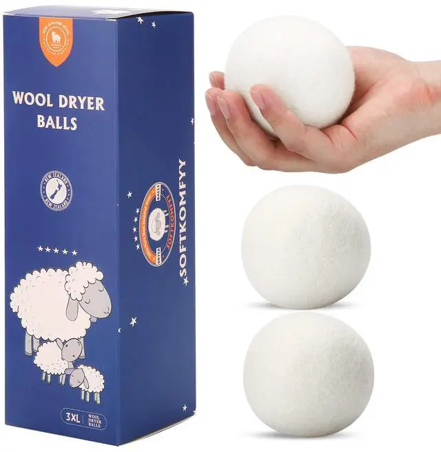 Main image of Wool Dryer Balls Handmade 3 Pack XL,Laundry Dryer Balls,100% New Zealand Wool Natural Fabric Softener,Reusable 1000 Loads,Wrinkles Free, Shorten Drying Time,Baby Safe (3 Pack,White) | Handmade