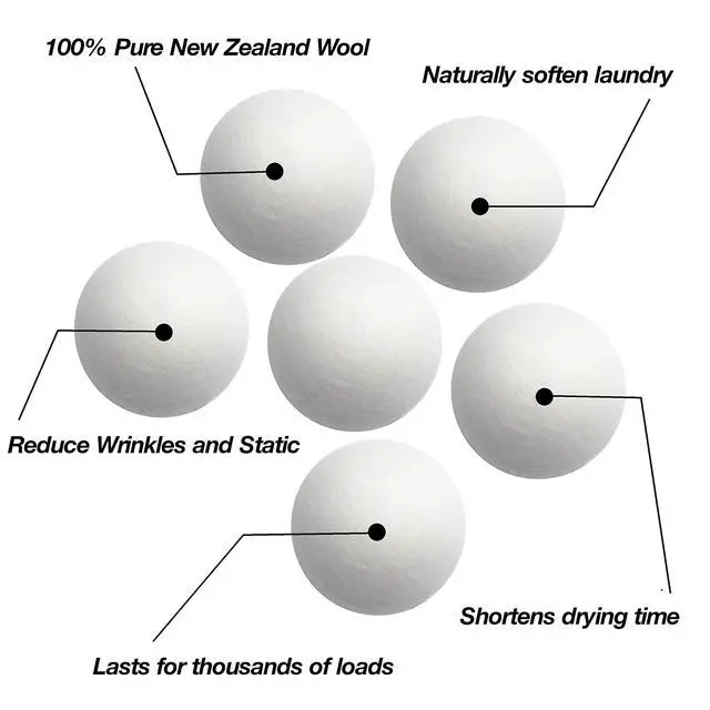 Alt view image 5 of 7 - Wool Dryer Balls XL 6-Pack - 100% Pure New Zealand Wool, Natural Fabric Softener, Reduces Wrinkles & Drying Time, Ideal for Essential Oils, Dryer Sheets Alternative,Dryer Balls Laundry Reusable