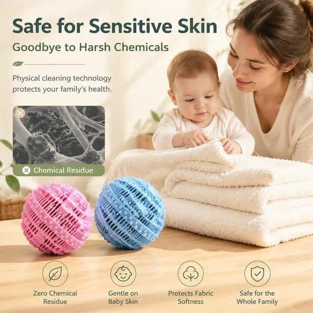 Alt view image 3 of 7 - Laundry Balls Set, Eco-Friendly Super Washing Machine Laundry Ball, All Natural Washer Ball Laundry Detergent Alternative, Household Can Be Reused 2000 Washings(2pcs Balls, Pink,Blue)