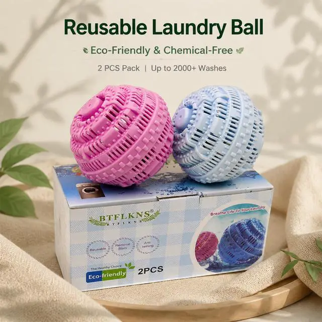 Alt view image 6 of 7 - Laundry Balls Set, Eco-Friendly Super Washing Machine Laundry Ball, All Natural Washer Ball Laundry Detergent Alternative, Household Can Be Reused 2000 Washings(2pcs Balls, Pink,Blue)